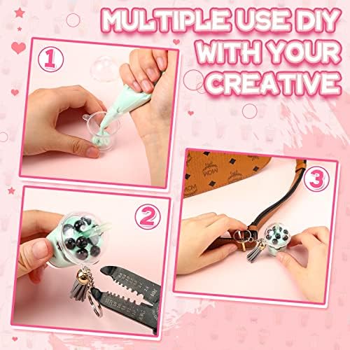 Cunno 348 Pcs Mini Milky Tea Keychain Accessories Bubble Tea Cream Glue Casting Includes Keychain Rings Mini Cup Pendant Charm Straws Assels, 12 Pcs Each, 300 Bubble Beads for DIY Crafts(Bright Color) - Image 7