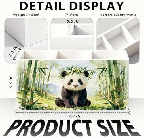 Panda Pen Pencil Holder for Desk Accessories, Cute Panda Gifts for Women & Kids, Wild Animal Wooden Box Sign Decorations for Kids Room Home Office Desk Tabletop - Image 7