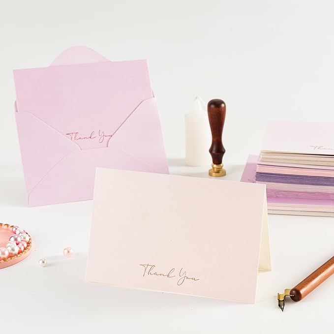 Crisky Purple Thank You Cards with Envelopes & Stickers, 50 Pack Bridal Shower Graduation Thank You Cards Small Business, Wedding Baby Shower Birthday Funeral Notes Bulk