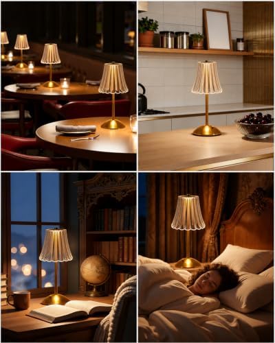Nusogon Rechargeable Cordless Table Lamp, Gold Touch Crystal Desk Lamp - Image 7