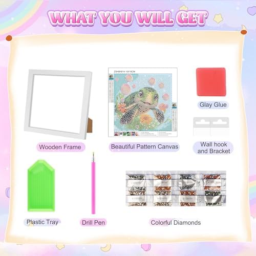 GHHKUD Turtle Diamond Art Painting Kits for Adults with Frame, Diamond Art Animals Crafts for Ages 4-6-8-12, Easy to DIY Gem Painting Gifts Home Wall Decor 15x15cm (Beautiful Packages) - Image 7
