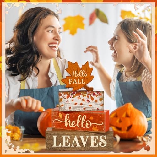 Moucuny 4 Pcs Fall Table Decorations for Home, Maple Leaf Wooden Sign Set - Image 6