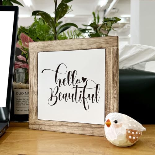 Hello Beautiful Sign, Rustic Wood Sign, Bathroom Decor Set, Wooden Box Signs for Home Decors, Modern Farmhouse Decor for Shelf Tabletop Desk, Housewarming Decors, Bathroom Box Signs B6-122 - Image 6