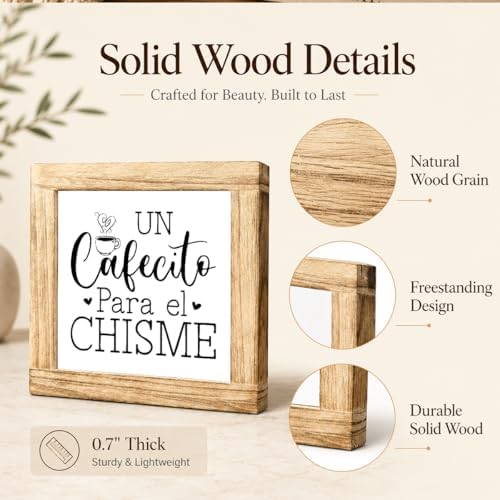 Coffee Wooden Plaque, UN Cafecito Para el Chisme, Spanish Coffee Quote Decor Sign, Funny Latino Inspired Kitchen Accent, Rustic Farmhouse Display Piece For Bar Counter Office Café Corner, 5.9 x 5.9 in - Image 6