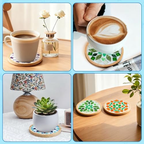 5 Sets DIY Mosaic Tiles for Crafts, Mixed Color Mosaic Coaster Kit Material Package for Adults Women, Wooden Coaster for Drinks Tray Handmade Home Decoration and Gift Idea Summer Party - Image 6