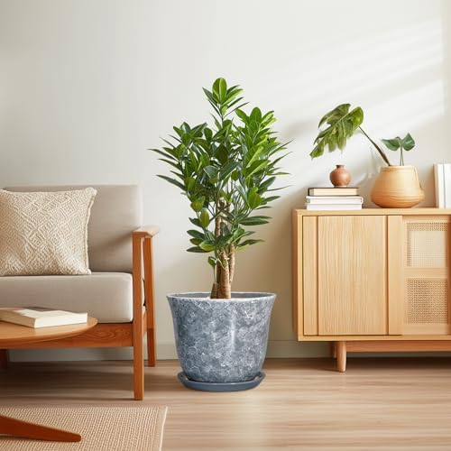 Ceramic Plant Pots - 12 Inch Plant Pot with Drainage Hole and Saucer, Round Planter for Indoor Outdoor, Modern Decorative Planters, Large Flower Pots, Home Decor, Housewarming Gifts, Grey - Image 7