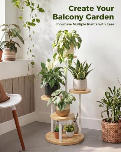 Bamworld Plant Stand Indoor Wood Plant Stand 4 Tier White - Image 7