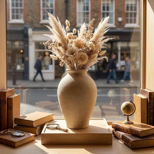 Large 9 Inch Ceramic Vase, Farmhouse Rustic Table Centerpiece, Vintage Floor Vase for Dried Flowers, Home Decor for Living Room, Mantel, Bookshelf & Office - Image 7