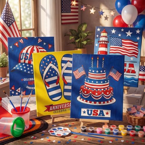 Sherr 140 Pcs 20 Set Pre Drawn Canvas Painting Kit, Independence Day - Image 6