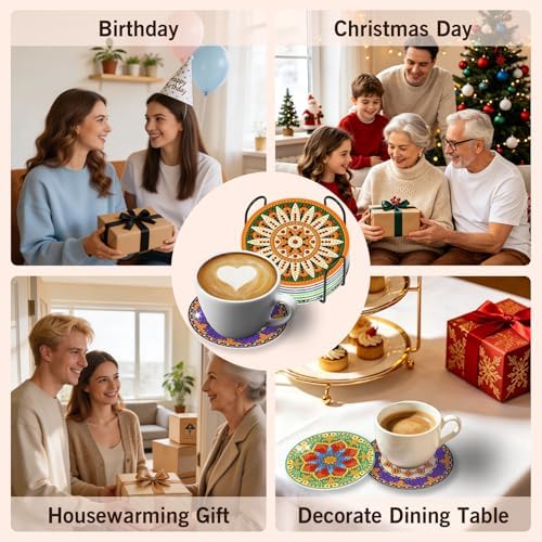 Diamond Art Coasters Kit for Adults, 8PCS Mandala Coasters with Holder - Image 7