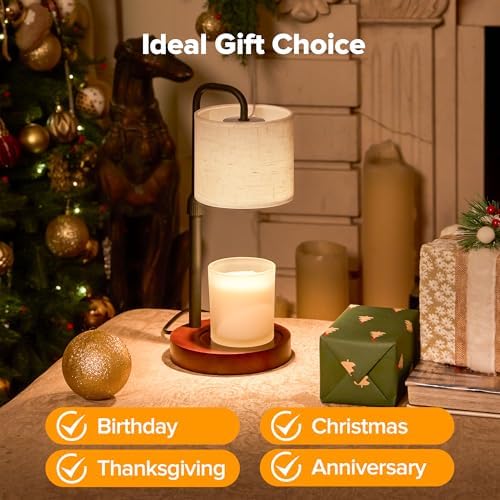 Candle Warmer Lamp with Timer, Dimmable Wax Warmer Candle Lamp for Jar Candle with 2 Bulbs, Christmas Birthday Gifts for Women Mom, Home Decor for Room, Bedroom, Kitchen-Linen Fabric - Image 7