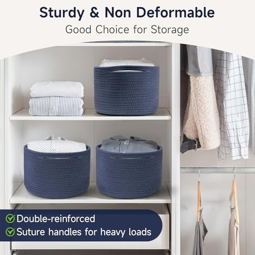 3 Pack Small Rope Storage Baskets, 9.82×9.82×7.1", Navy Blue - Image 6
