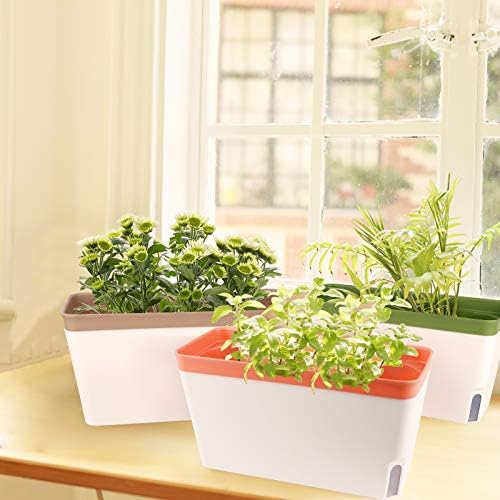 OurWarm Windowsill Herb Planter Box Indoor Set of 3, 10.5 Inch Self Watering Planter Pots with Visual Water Level Window, Modern Plastic Plant Pots for Herbs, Vegetables, Succulents Plants - Image 6