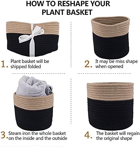 Woven Cotton Rope Plant Basket for 10-11" Pot Organizer Black&Brown - Image 7
