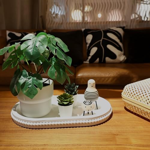 Hrastany White Oval Wood Coffee Table Serving Tray with Beads for Ottoman - Image 6