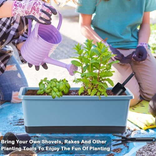 Oliz Window Box Planter 8 Pcs, 17 Inches Rectangle Flower Pots with Drainage Holes and Trays, Vegetable Planters for Windowsill Patio Garden Balcony Home Porch Yard Indoor Outdoor (Blue) - Image 7