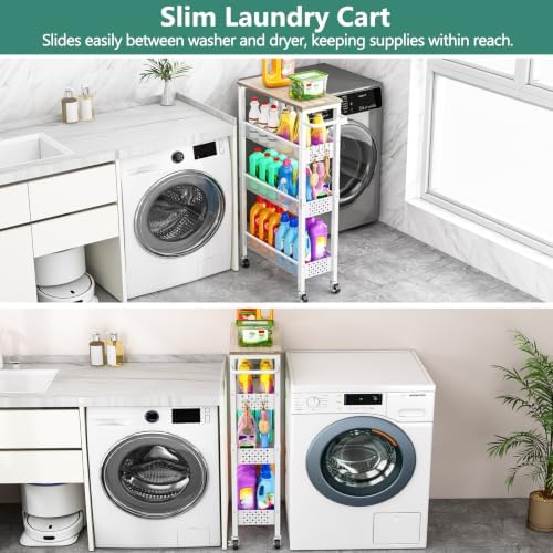 Vivihomety 4-Tier Slim Utility Rolling Laundry Cart with Wheels, Metal - Image 7