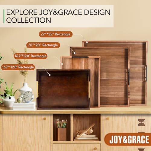 Joy&Grace Acacia Wood Ottoman Tray with Handles 20" x 20" - Image 6