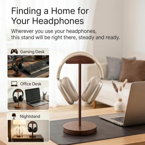 Headphone Stand Nature Wood Headset Hanger Mount Hook Gaming Holder Desktop Earphone Artful Functional Stand for All Headsets with Solid Wooden Base - Image 7