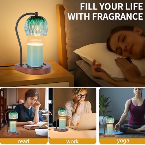 Electric Candle Warmer Lamp with Timer&Dimmable for Jar Scented Candles, Wax Melting Tabletop Light Suitable as a Home Decor Thanksgiving Christmas Day Gift for Women Mom, with 2 Bulbs(Glass Green) - Image 6