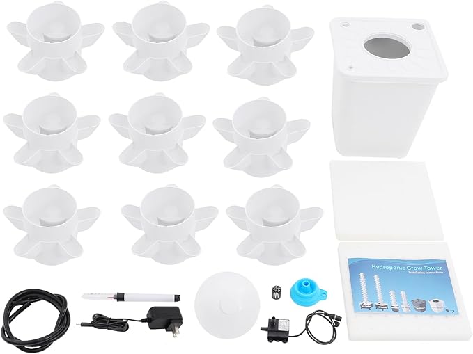 Hydroponic Growing System, 45 Pods Vertical 9 Tiers Hydroponic Tower, Home Hydronic Garden with Water Pump, Water Circulation Plants Germination Kit for Indoor Herbs Fruits & Vegetables