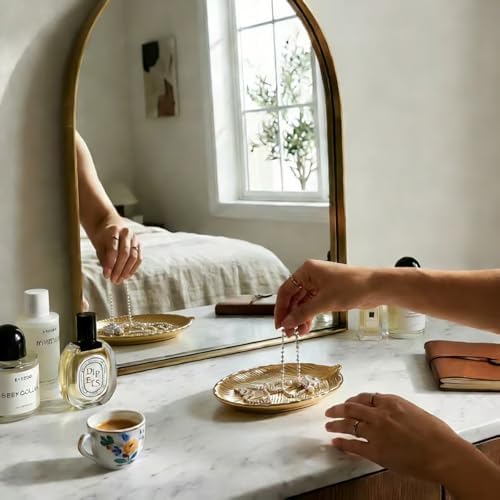 Gold Leaf Ceramic Jewelry Tray, Leaf Shaped Ring Catchall Tray 5.83 x 3.54 x 0.75 in for Bathroom Nightstand Decor - Image 5