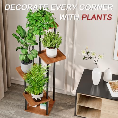 AZERPIAN 5 Tier Tall Plant Stand Indoor Corner Tiered Shelf Metal MDF Board - Image 6