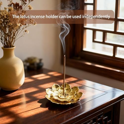 Ceramic Incense Burner, Bowl Burner,Cone Incense Burner with Brass lid for use with Stick or Cone-Shaped Incense,Lotus Incense Stick Holder Calabash Incense Stick Holder, 3pc (Fambe White) - Image 6