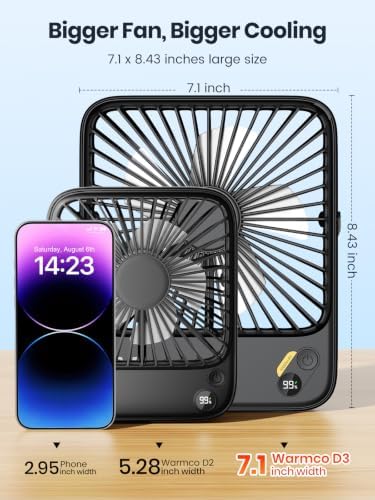 Warmco D3 10000mAh Portable Travel Fan, 7-inch Wide, 10-24H Battery Life - Image 6