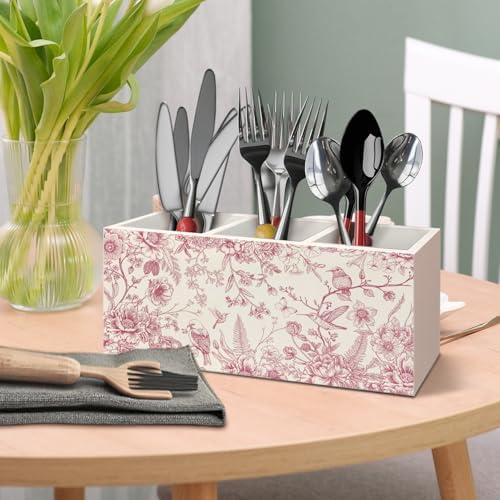 Chinoiserie Floarl Pen Holder for Home Office Desk, Vintage Home Decor, Chinoiserie Blue and White Floral Birds Makeup Brush Toothbrush Holder Organizer for Bathroom Desk Accessories(Pink) - Image 6