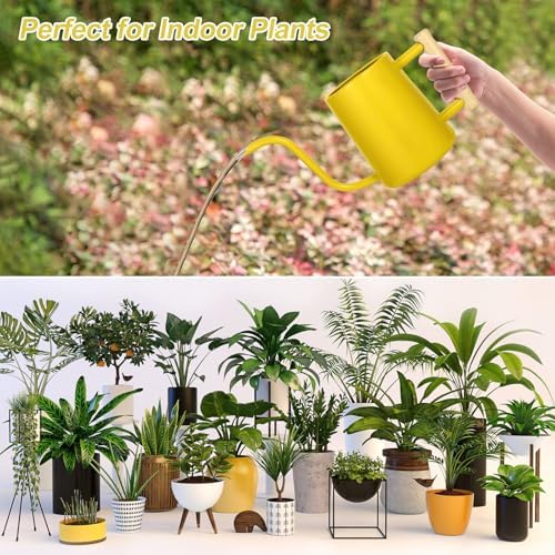 Watering Can Indoor Plants, 35 oz/1000 ml Metal Stainless Steel Watering Can Pot with Long Spout for Indoor House Plants Bonsai Outdoor Garden Flower Decorative (Yellow) - Image 7