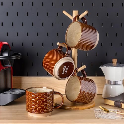 GBhome 15 OZ Stackable Coffee Mugs Set of 4, Ceramic Coffee Cups Set - Image 7