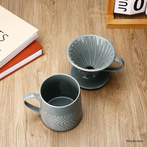 Pour Over Coffee Maker with 100 Sheets of Paper Filter, 15 oz Ceramic Coffee Mug & Coffee Dripper, 1 Cup-Single brew coffee set, Grey - Image 6