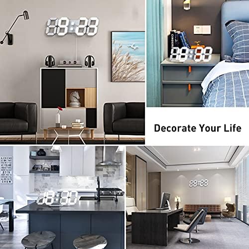 3D LED Digital Wall Clock with Remote Control, 9.7 Inch, White - Image 6