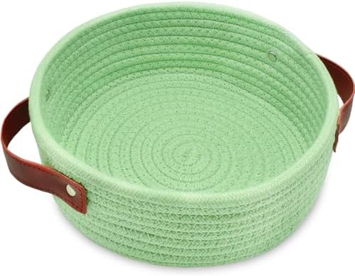 ABenkle Small Storage Basket, Mini Cotton Rope Storage Bin, Cute Tiny Shelf Baskets, Boho Decorative Toy Organizer for Nursery, Spa, Empty Gift Basket - XS, Green by ABenkle