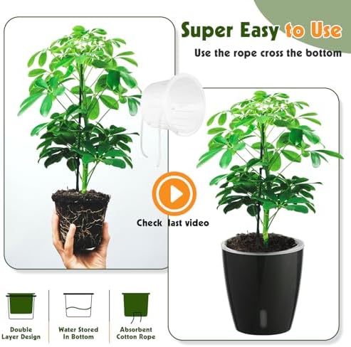 Self-Watering Pots for Indoor Plants, 6-Pack 6.7'' Self Watering Planter with Drainage Holes, Small African Violet Pots with Water Indicator, Clear Wick Pot, Black - Image 6