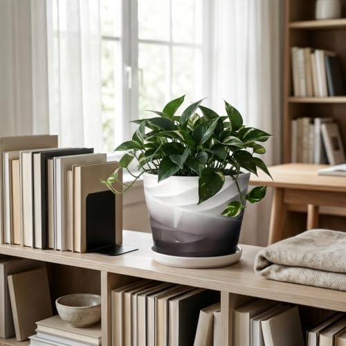8 Inch Ceramic Plant Pot,Dark Gray+White - Image 7