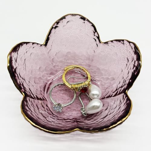 Purple Flower Ring Dish, Small Glass Jewelry Dish Tray, Ring Holder Jewlery Tray Trinket Dish, Bathroom Nightstand Decor Jewelry Bowl Christmas Friendship Birthday Gifts for Women, Soap Dish - Image 7