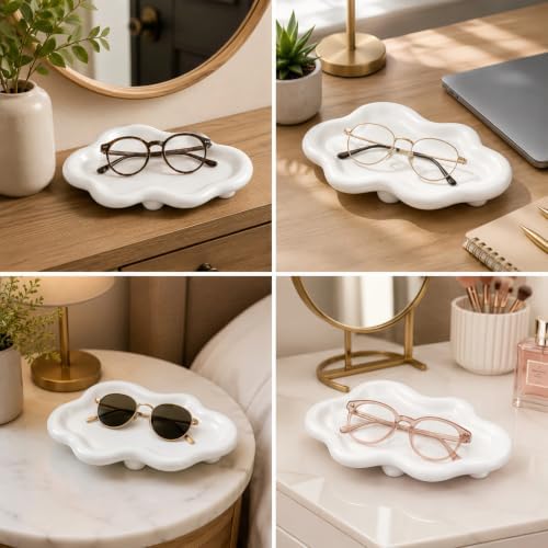 Ceramic Cloud Glasses Holder Tray, Decorative Eyeglass Stand for Nightstand and Vanity, Cute Eyeglass Organizer for Desk, Entryway and Dresser, Cloud Shaped Jewelry Key Catchall Tray, Home Decor Gift - Image 5