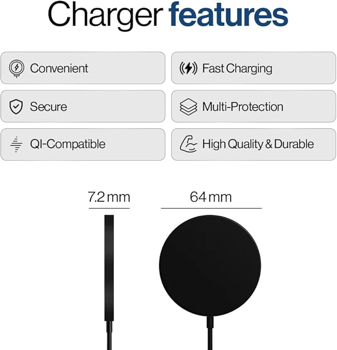 SPOTMINDERS Wireless Charger for iPhone, AirPods, Tracking Card 15W Flat Fast Charging Pad QI Compatible with Samsung, Android, Apple - Magsafe, Non-Slip Surface, Advanced Cooling - No AC Adapter