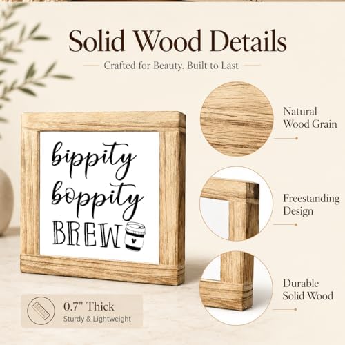 Coffee Bar Decor Sign, Bippity Boppity Brew Wooden Plaque, Cute Coffee Station Shelf Decor, Farmhouse Kitchen Counter Accent For Cafe Corner And Coffee Lover Gift, 5.9 x 5.9 in - Image 6