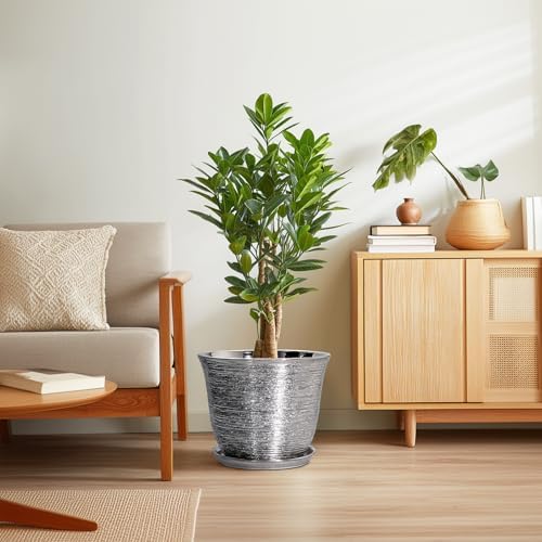 Ceramic Planter, 12 Inch Pots for Plants Indoor, Silver - Image 7