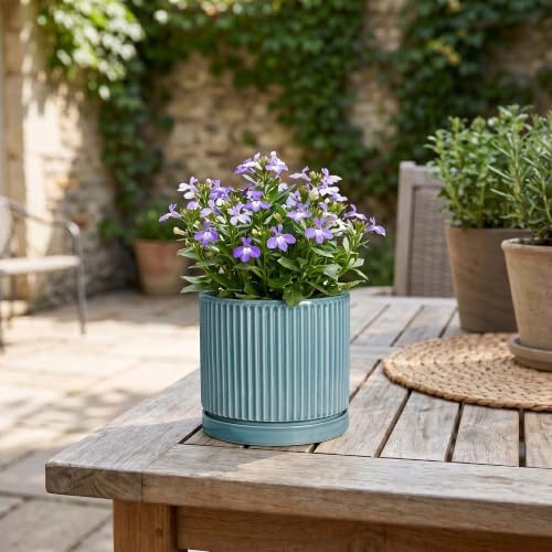 4 Inch Pots for Plants, Ceramic Planter with Saucer, Glaze Blue - Image 7