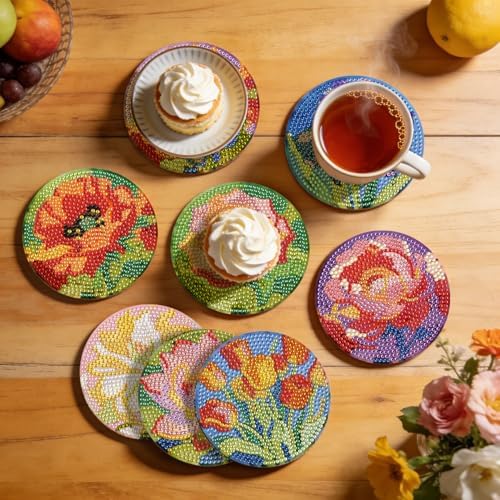 Leatrice 8 Pcs Diamond Art Coasters Small Diamond Painting Kits for Adults - Image 7