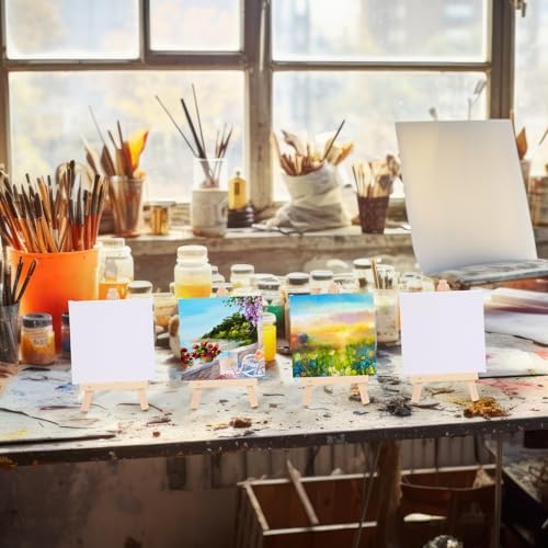 MotiMind 80 Pcs Mini Small Canvas and Easel Set for Painting, 4 x 4 Inch - Image 6