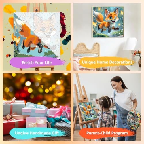 Mandun Fox Paint by Numbers Kit for Kids, 8x8 inch - Image 7