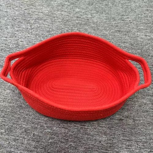 ABenkle Small Basket with Handles, Boho Decorative Rope Woven Dog Cat Toy Storage Bin Shelf Storage Organizer, Easter Christmas Gift Basket, 12"x8"x5" - Image 5