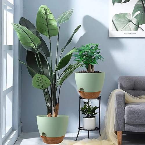 UOUZ 12inch 2Pack Large Self Watering Planters, Plastic Plant Pots with 60oZ Removable Deep Reservoir and Multi Mesh Drainage Holes for Indoor Outdoor Garden Plants and Flowers, Green with Brown - Image 7