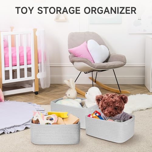 3 Pack Small Storage Baskets for Organizing, 11.8×7.8×5.1", Grey - Image 6