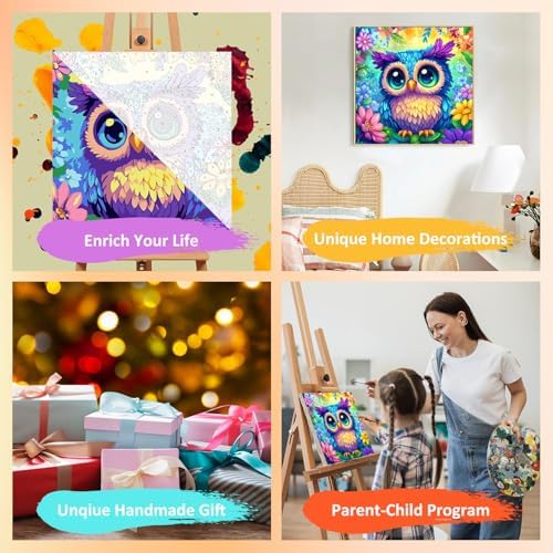 Owl Paint by Numbers Kit for Kids, 8x8 inch - Image 7